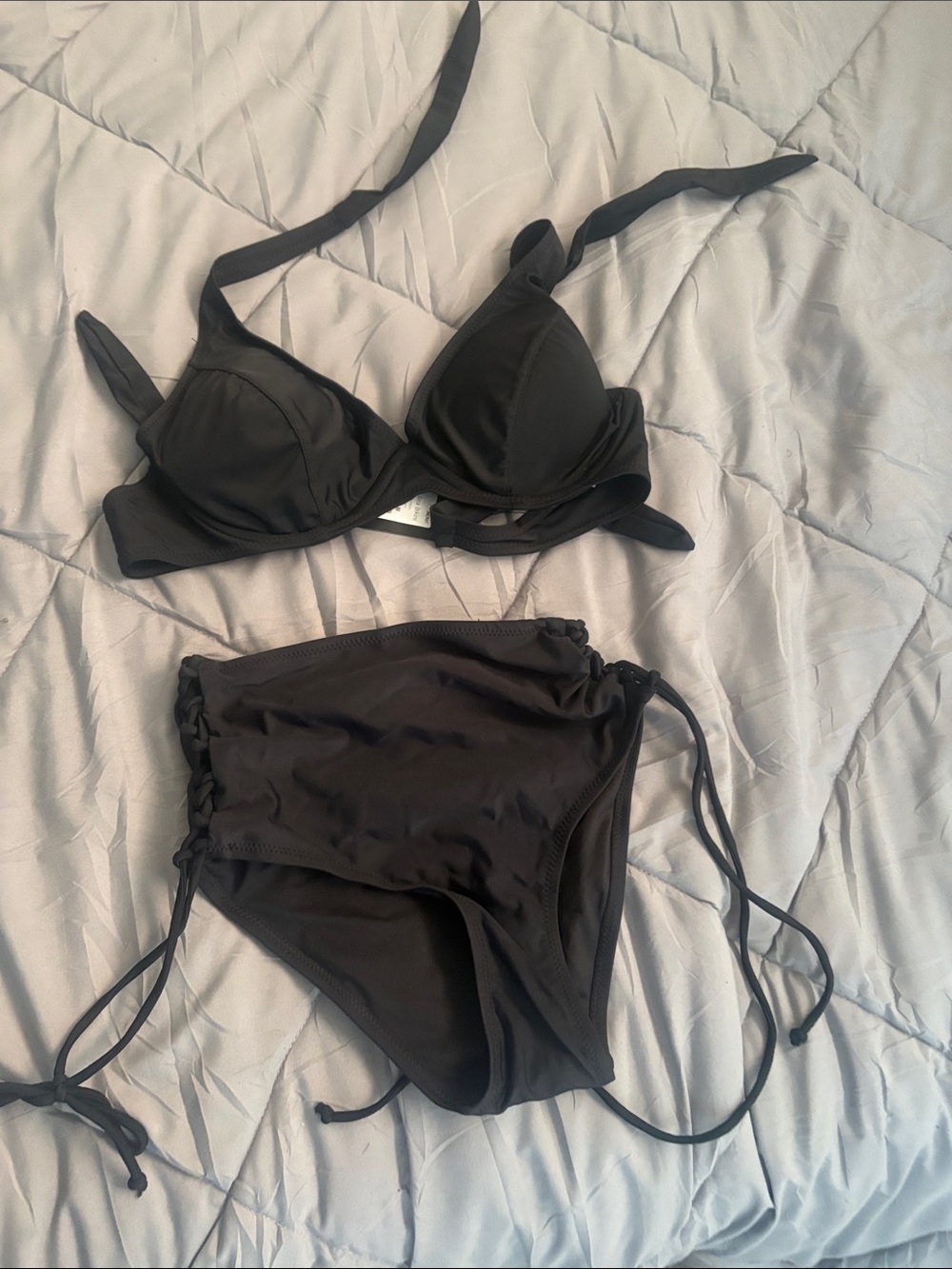 Fashion Nova Black High-Waist Tie-Side Bikini Set